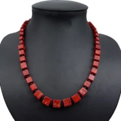 Halskette Collier im Verlauf aus Koralle Würfel Onyx 925 Silber rot-braun schwarz
