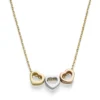 Halskette Collier mit 3 Herzen aus 585 Gold Gelbgold Rotgold Weißgold, 40-42cm