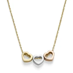 Halskette Collier mit 3 Herzen aus 585 Gold Gelbgold Rotgold Weißgold, 40-42cm
