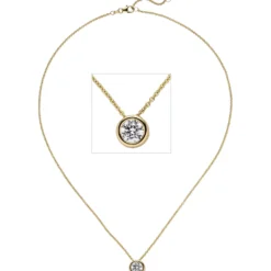 Halskette Collier Solitär Brillant-Anhänger 1 Ct 9,4mm 585 Gelbgold 45cm