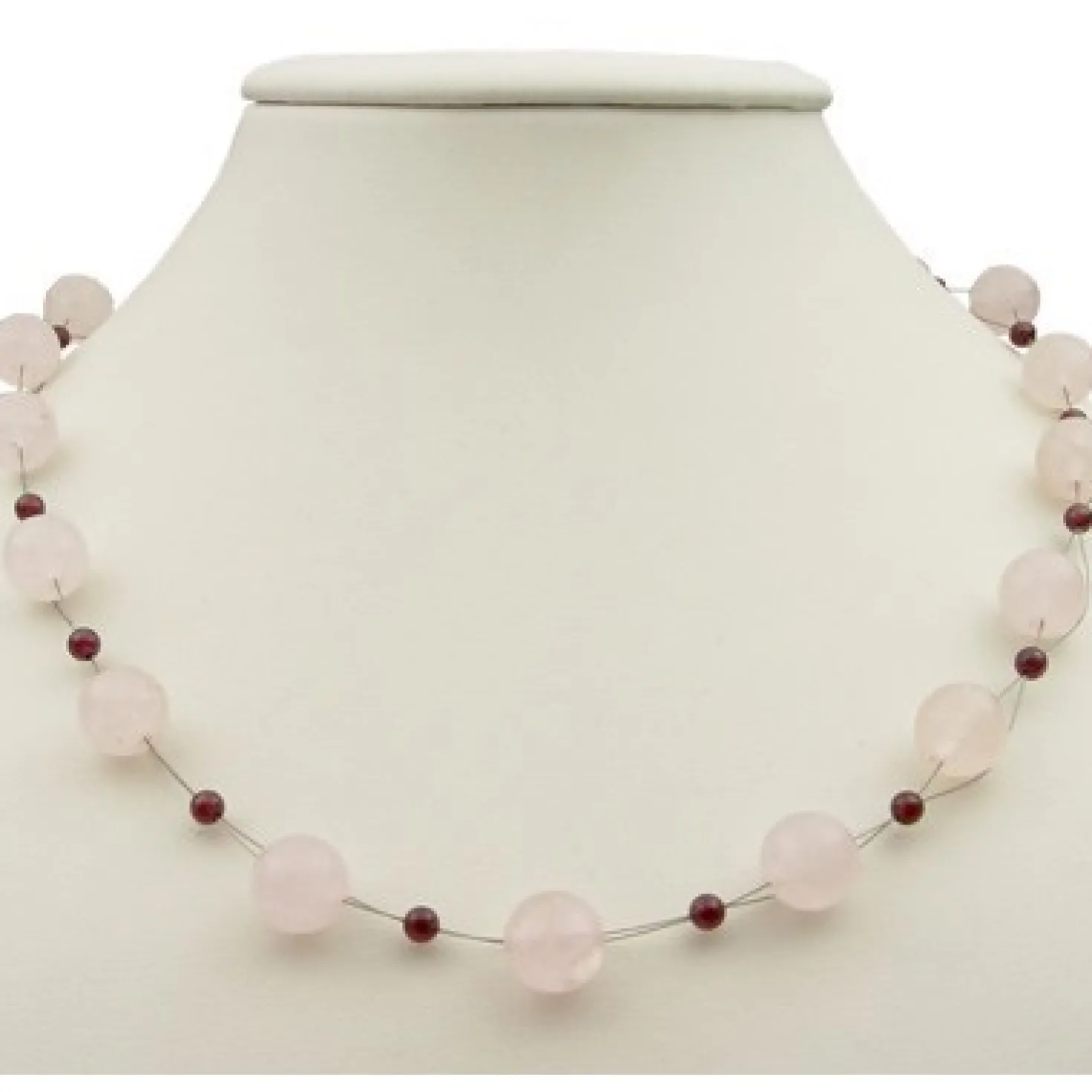 Halskette Kette Collier aus Rosenquarz & Granat & 925 Silber rose weinrot