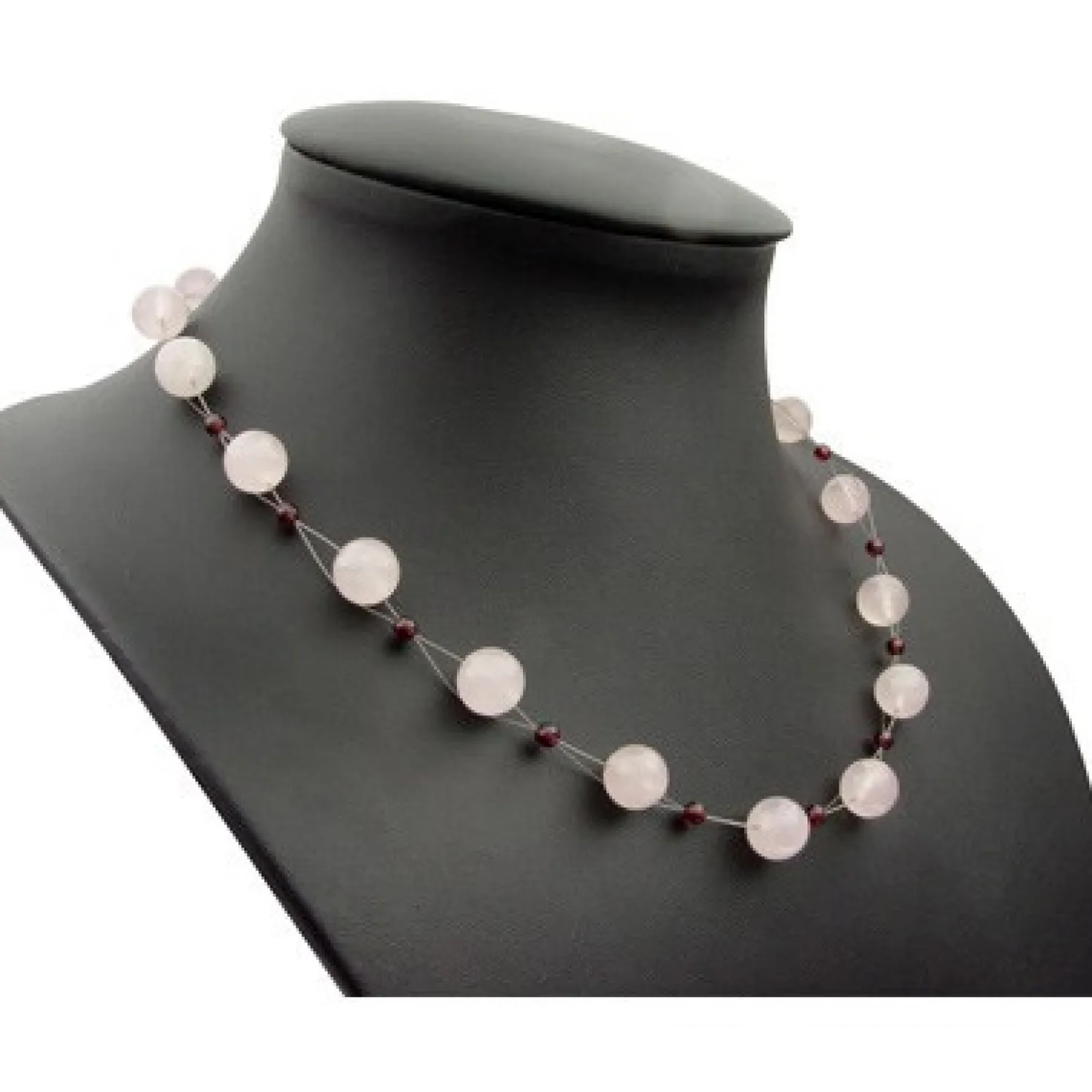Halskette Kette Collier aus Rosenquarz & Granat & 925 Silber rose weinrot