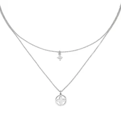 Halskette mit 2 Anhänger Blume 925 Silber 5 Zirkonia 44cm Collier 2-reihig
