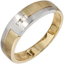 Herrenring Ring Diamanten 0.08Ct Brillanten 585 Gold Gelb Weiß