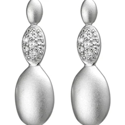 Hängerstecker Ohrstecker aus 925 Silber matt mit 14 Zirkonia Ohrringe Ohrschmuck
