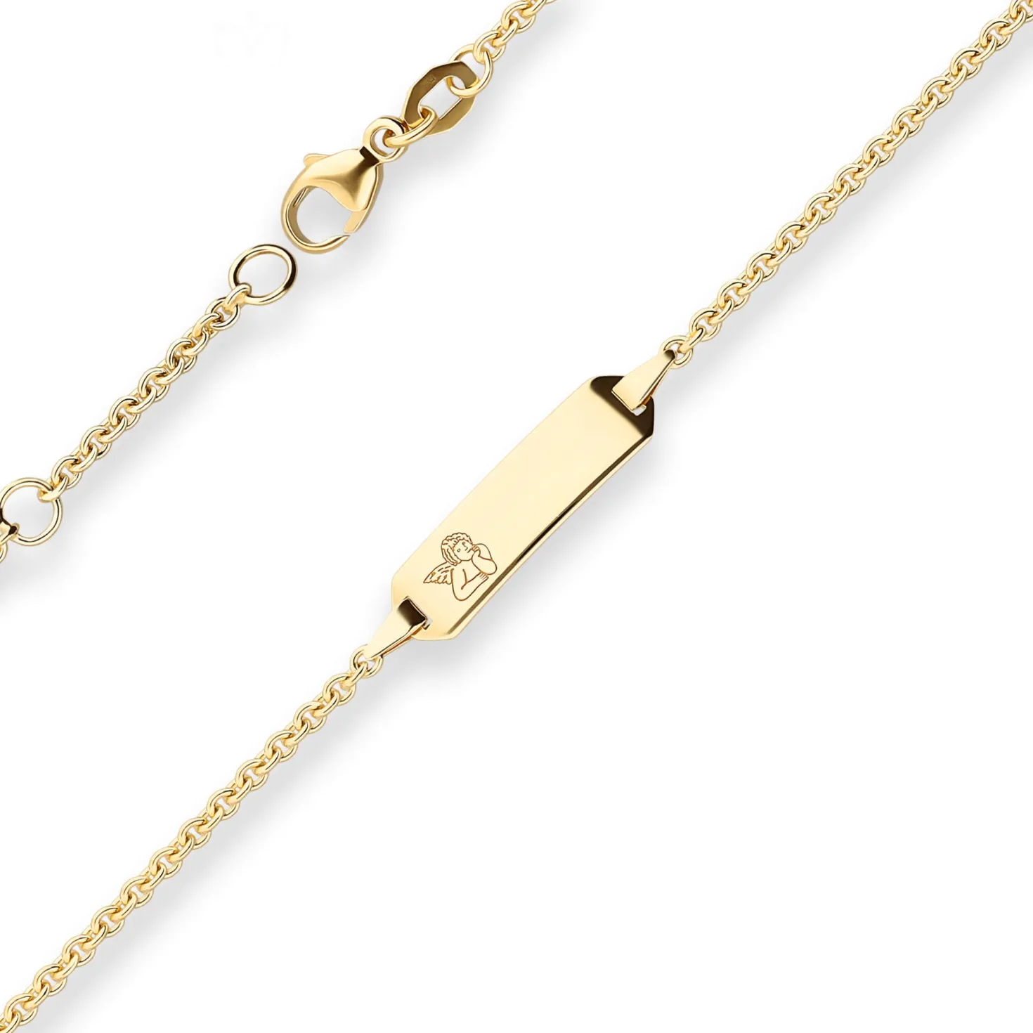 Id-Armband Rund-Ankerkette Schildband, Engel aus 750 Gold Gelbgold 14cm