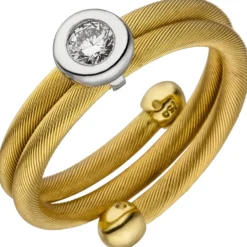 Kabel-Ring aus 750 Gold gelb/weiß Diamant Brillant 0,15 Ct. W/SI Größe variabel