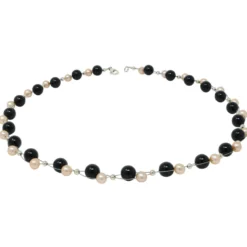 Kette Collier aus echten Perlen & Onyx, rose schwarz, für Damen