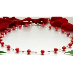 Kette Collier aus echter Koralle rot Korallenkette Halskette Halscollier Damen