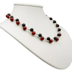 Kette Collier aus Koralle & Onyx, rot-braun schwarz, Halskette, Damen