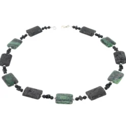 Kette Collier aus Rubin-Zoisit & Lava & Onyx schwarz-grün 925 Silber Halskette