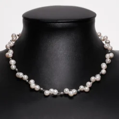 Kette Collier aus Süßwasser Perlen, 3-reihig, creme-weiß, Perlenkette