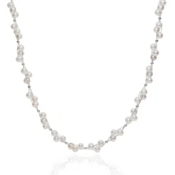 Kette Collier aus Süßwasser Perlen, 3-reihig, creme-weiß, Perlenkette