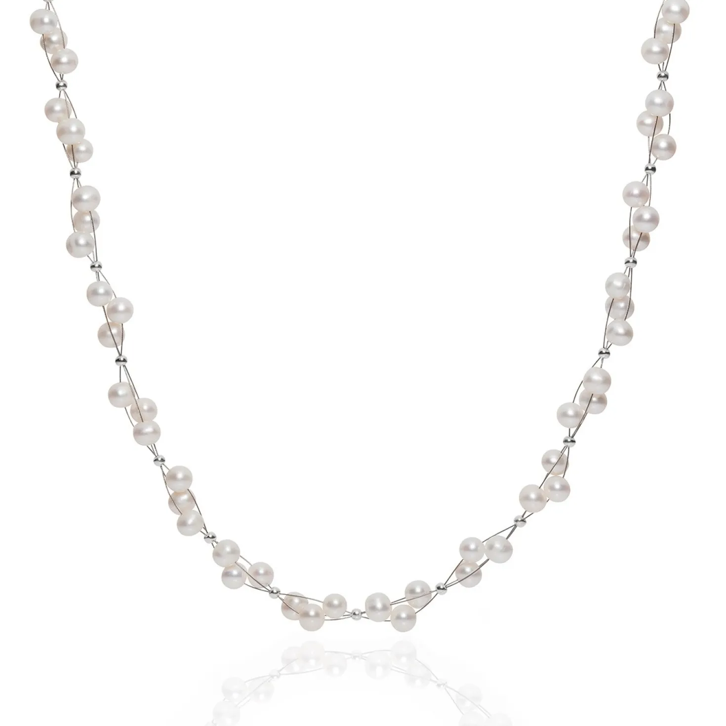 Kette Collier aus Süßwasser Perlen, 3-reihig, creme-weiß, Perlenkette