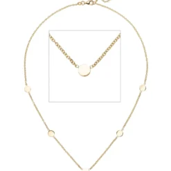 Kette Collier Halskette mit 5 Plättchen flach glänzend 375 Gold Gelbgold 41-43cm