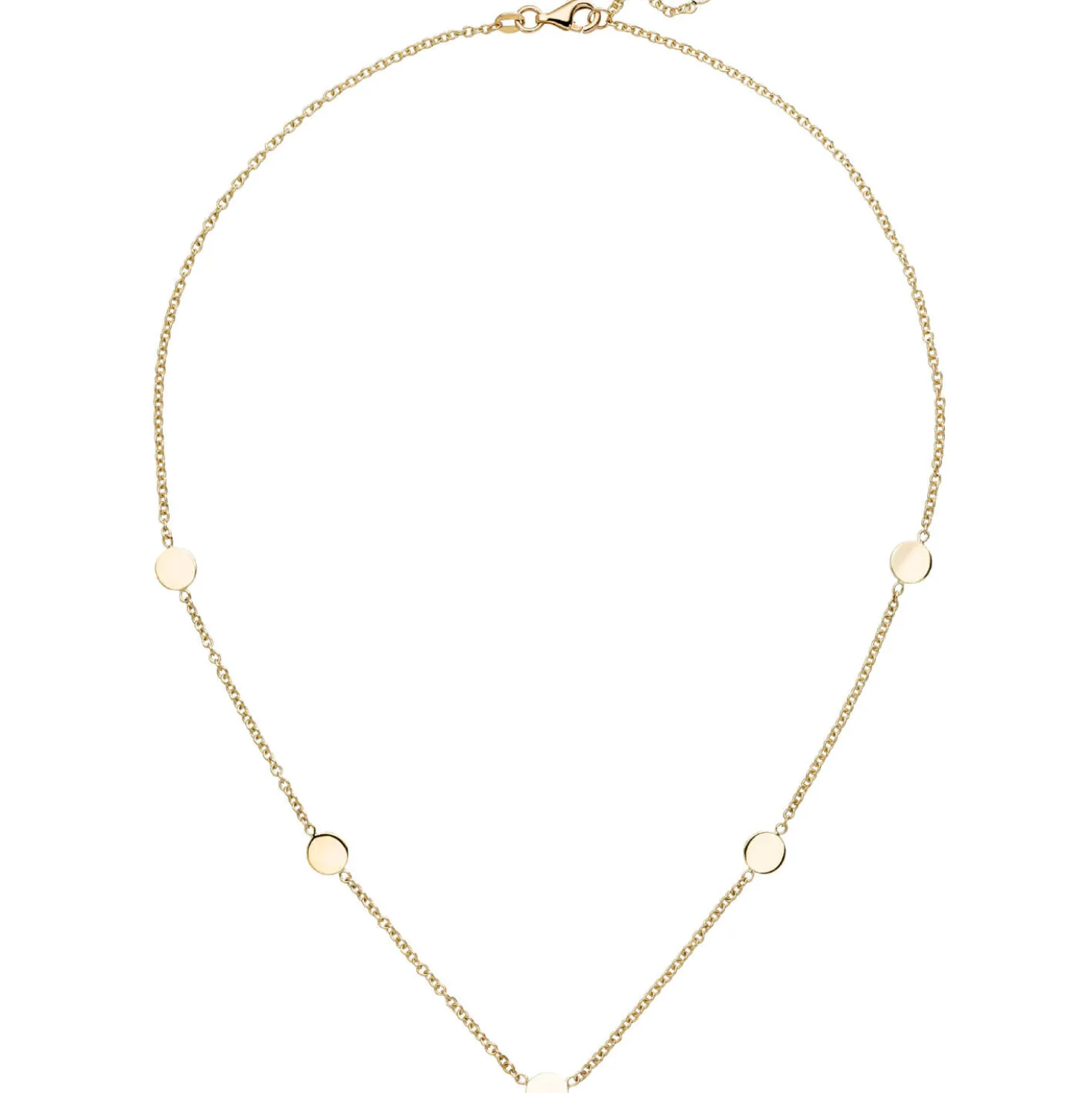 Kette Collier Halskette mit 5 Plättchen flach glänzend 375 Gold Gelbgold 41-43cm