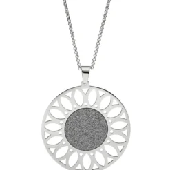 Kette Collier mit Anhänger in Form einer Sonnenblume, rund, Edelstahl 80cm