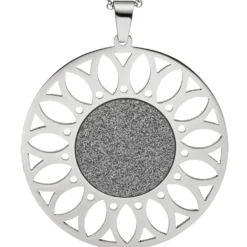 Kette Collier mit Anhänger in Form einer Sonnenblume, rund, Edelstahl 80cm