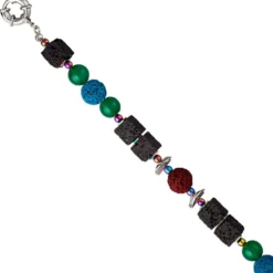 Kette Halskette Collier Multicolor mit Lava Achat Hämatin, 48cm, Damen