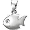 Kinder Anhänger 10,6x9,1mm Fisch aus 925 Silber mattiert mit weißem Zirkonia