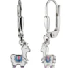Kinder Ohrhänger Lama 925 Silber weiß-pink-blau Lackeinlagen Ohrschmuck Ohrringe