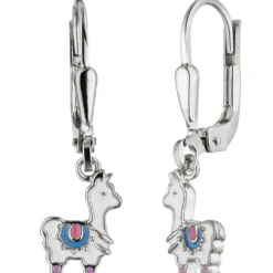 Kinder Ohrhänger Lama 925 Silber weiß-pink-blau Lackeinlagen Ohrschmuck Ohrringe