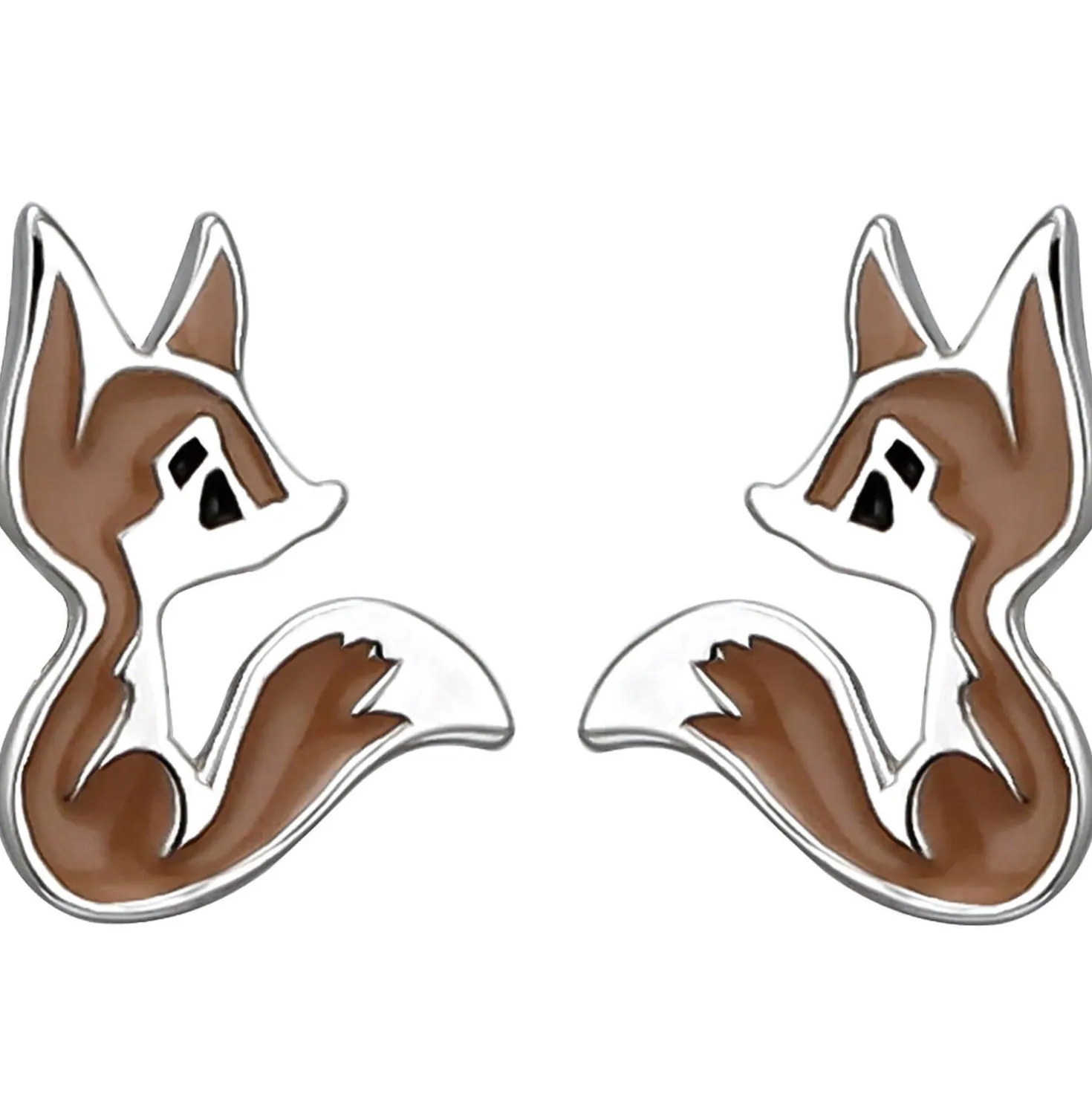 Kinder Ohrstecker Fuchs Füchse aus 925 Silber Lackeinlage braun/schwarz Ohrringe