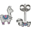 Kinder Ohrstecker Lama aus 925 Silber weiß-pink-blau Lackeinlagen Ohrschmuck