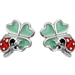 Kinder Ohrstecker Marienkäfer auf Kleeblatt 925 Silber Glückszeichen Ohrschmuck