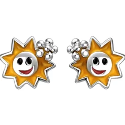 Kinder Ohrstecker Sonne aus 925 Silber mit Lackeinlagen multicolor Ohrschmuck