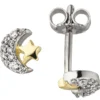 Kinder Ohrstecker Stern & Mond 22 Zirkonia 925 Silber vergoldet bicolor Ohrringe