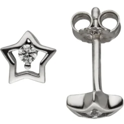 Kinder Ohrstecker Stern Sterne 5,8x6,1mm 2 Zirkonia weiß 925 Silber Ohrringe