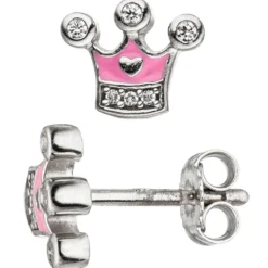 Kinder Schmuck-Set Krone pink rosa 925 Silber Zirkonia mit Kette 42cm