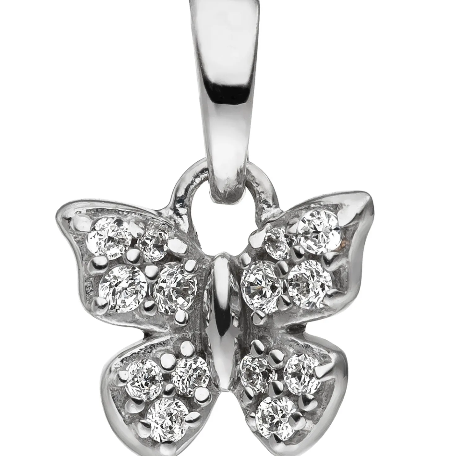 Kleiner Anhänger 9x8,6mm Schmetterling mit weißen Zirkonia 925 Silber Kinder