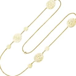 Lange Erbs-Kette Halskette aus Edelstahl gold-farben Anhänger mit Struktur 90cm