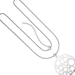 Lange Halskette Collier aus Edelstahl mit Anhänger Kreis-Muster Halsschmuck 80cm