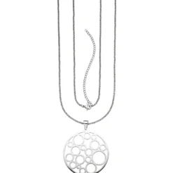 Lange Halskette Collier aus Edelstahl mit Anhänger Kreis-Muster Halsschmuck 80cm