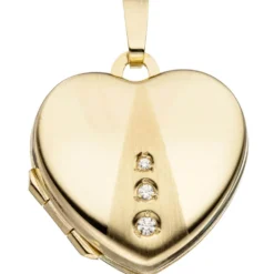 Medaillon Anhänger 18,1x19,1mm zum Öffnen Herz mit 3 Zirkonia 333 Gold Gelbgold