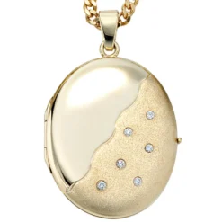 Medaillon Anhänger zum Öffnen mit 6 Brillanten 0.06Ct 585 Gelbgold Goldmedaillon