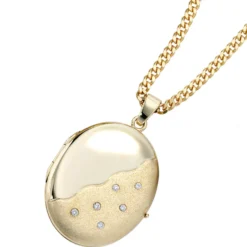 Medaillon Anhänger zum Öffnen mit 6 Brillanten 0.06Ct 585 Gelbgold Goldmedaillon
