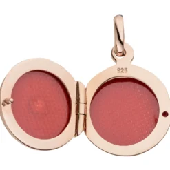 Medaillon Anhänger zum Öffnen rund Ø14,7mm 925 Silber rotgold vergoldet Zirkonia