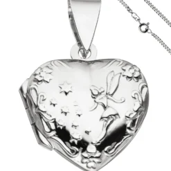 Medaillon & Halskette für 2 Fotos Herz believe Amulett Anhänger 925 Silber 50cm