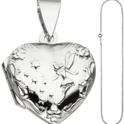 Medaillon & Halskette für 2 Fotos Herz believe Amulett Anhänger 925 Silber 50cm