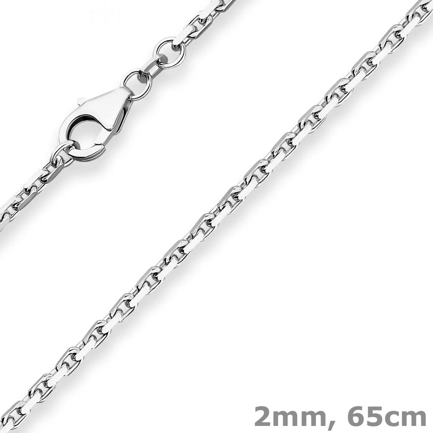 2mm Ankerkette diamantiert Collier Halskette aus 925 Silber rhodiniert 65cm