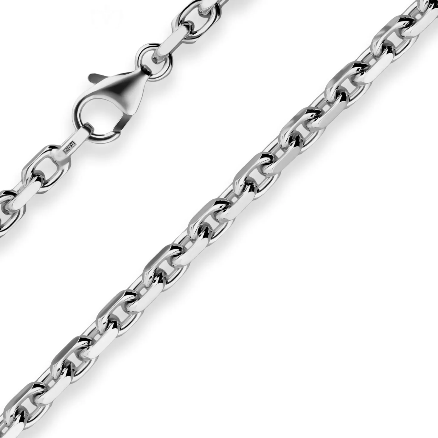 4mm Ankerkette diamantiert Collier Halskette aus 925 Silber rhodiniert 55cm