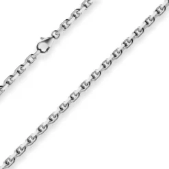 4mm Ankerkette diamantiert Collier Halskette aus 925 Silber rhodiniert 50cm