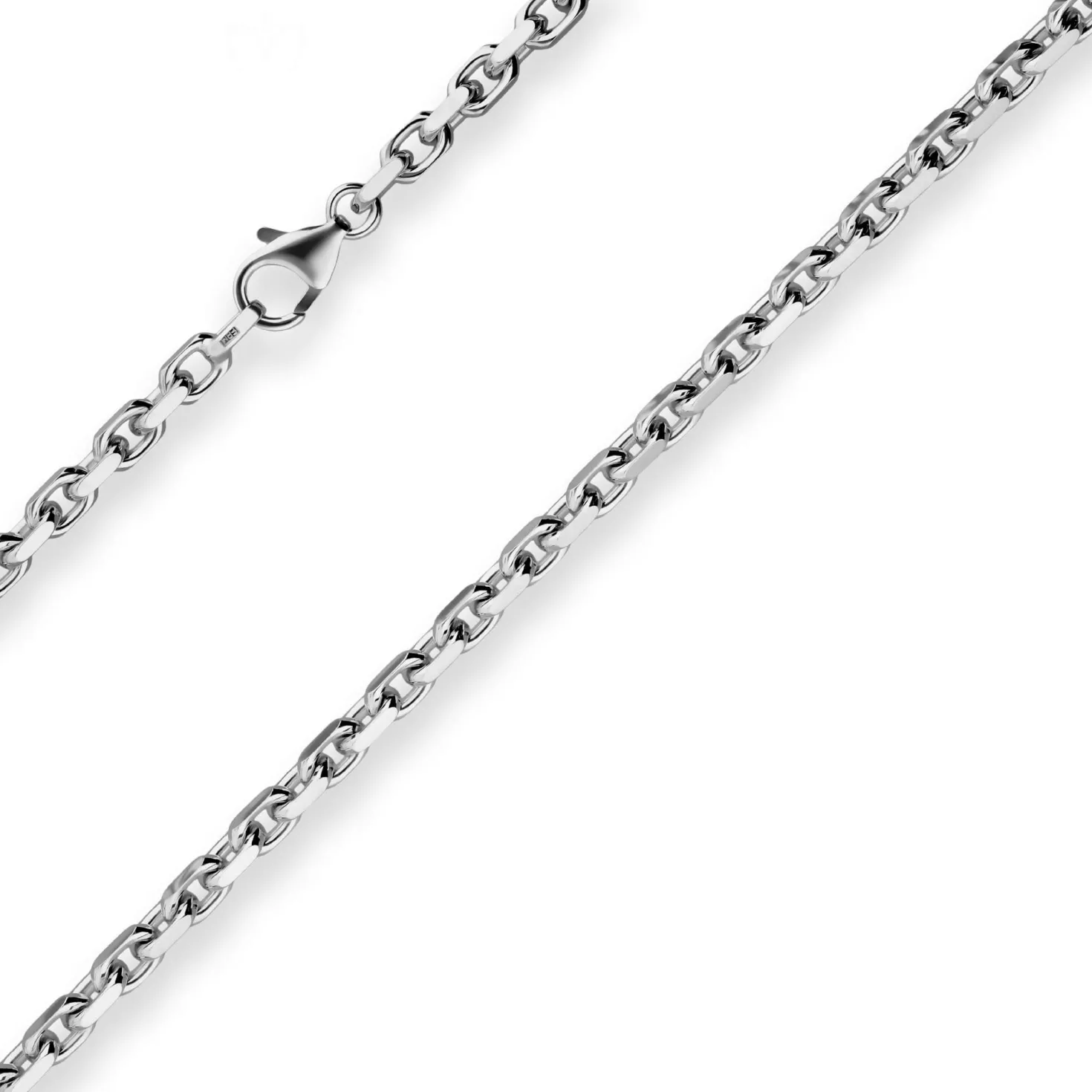 4mm Ankerkette diamantiert Collier Halskette aus 925 Silber rhodiniert 50cm