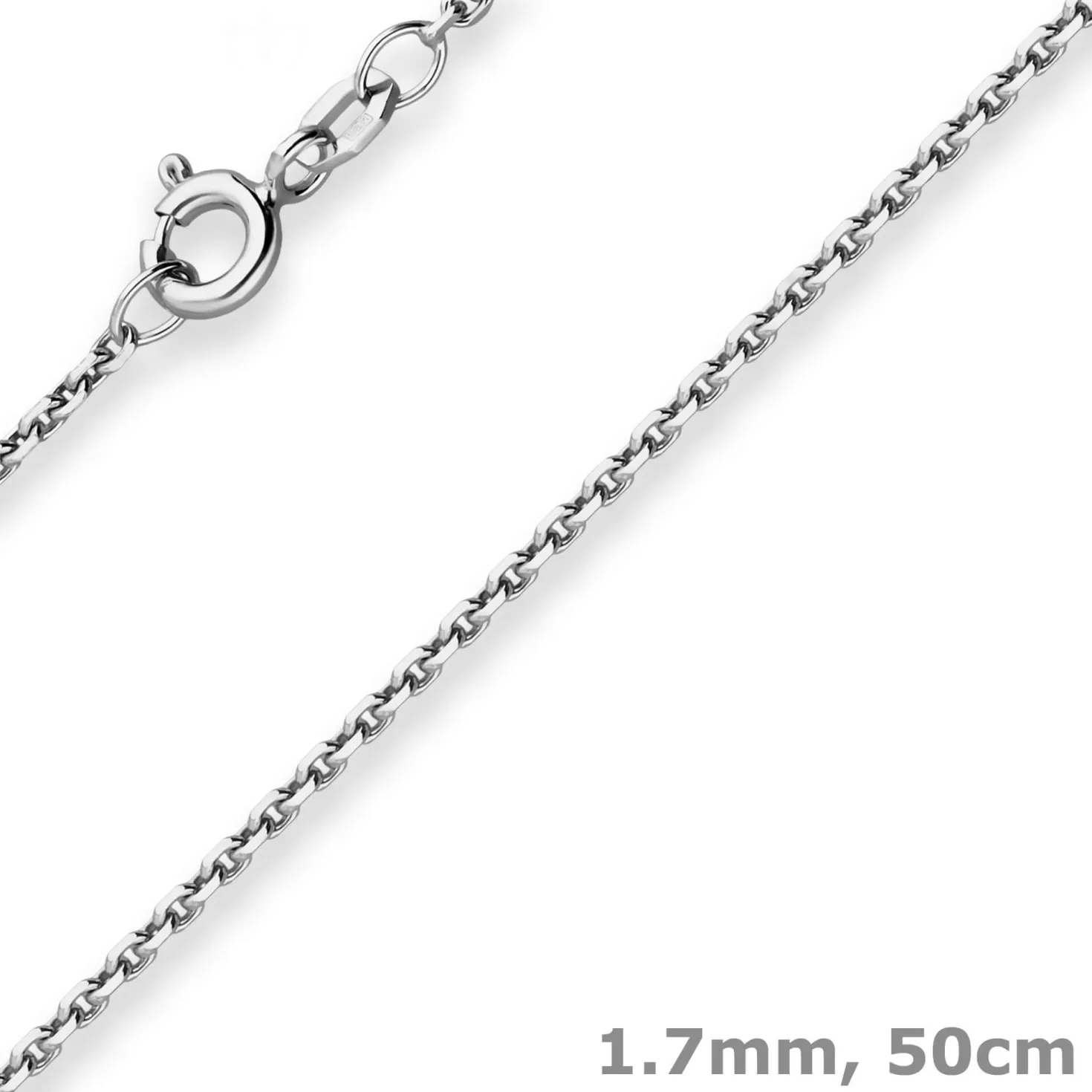 1,7mm Ankerkette diamantiert Collier Halskette aus 925 Silber rhodiniert 50cm