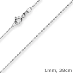 1mm Ankerkette diamantiert Kette Collier Halskette aus 585 Gold Weißgold 38cm