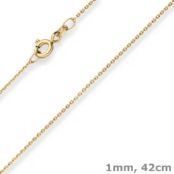 1mm Ankerkette diamantiert Kette Collier Halskette aus 585 Gold Gelbgold 42cm